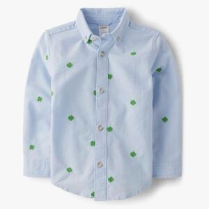 Shamrock St. Patrick’s Button Up Cotton Shirt, Little Leprechaun Collection Sz4T